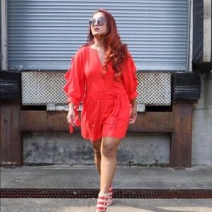 H&M Ruffle Long Sleeve Red Romper